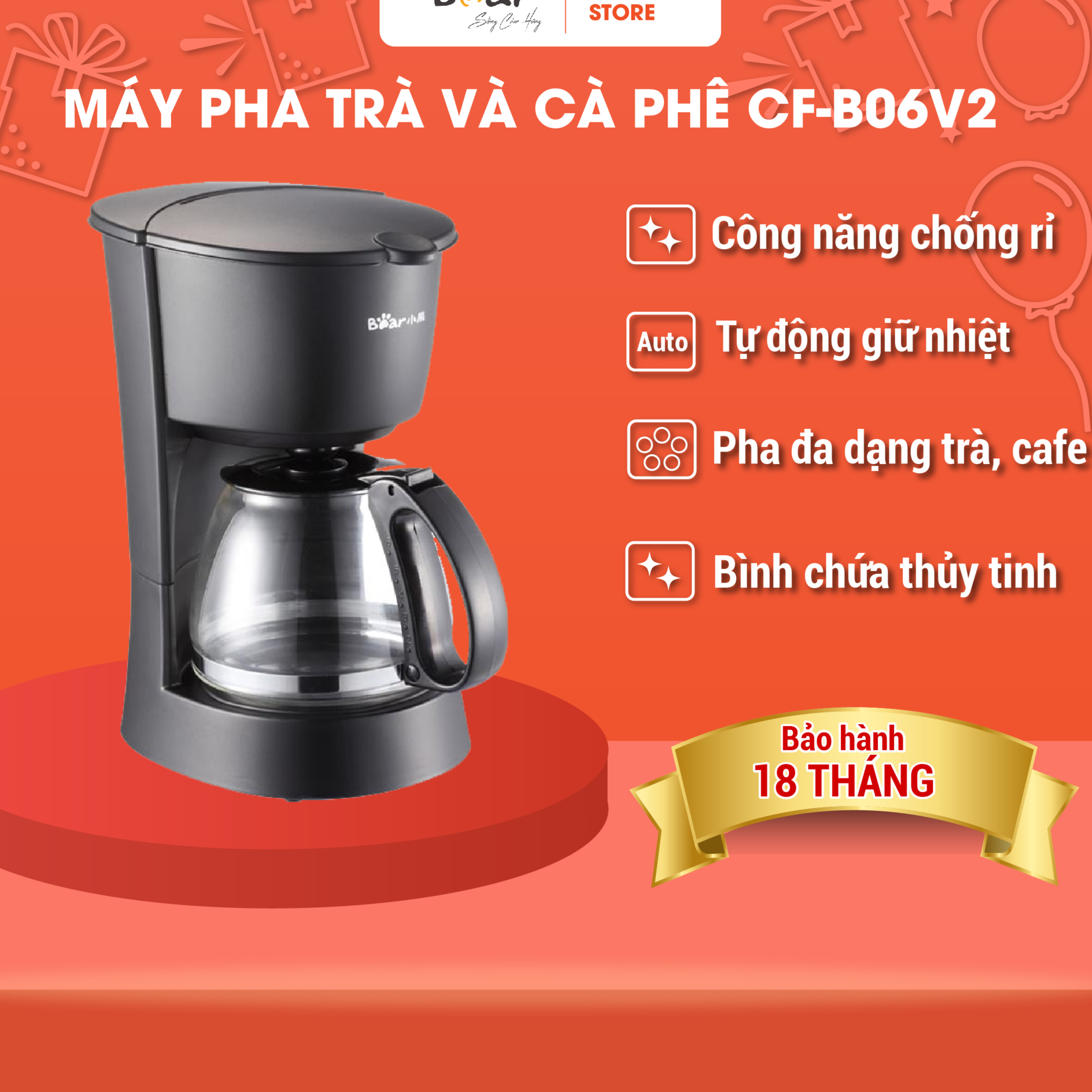 Máy Pha Cafe Mini Bear CF-B06V2 Đa Năng Công Nghệ Kiểm Soát Giữ Nguyên Hương Vị - Hàng Chính Hãng