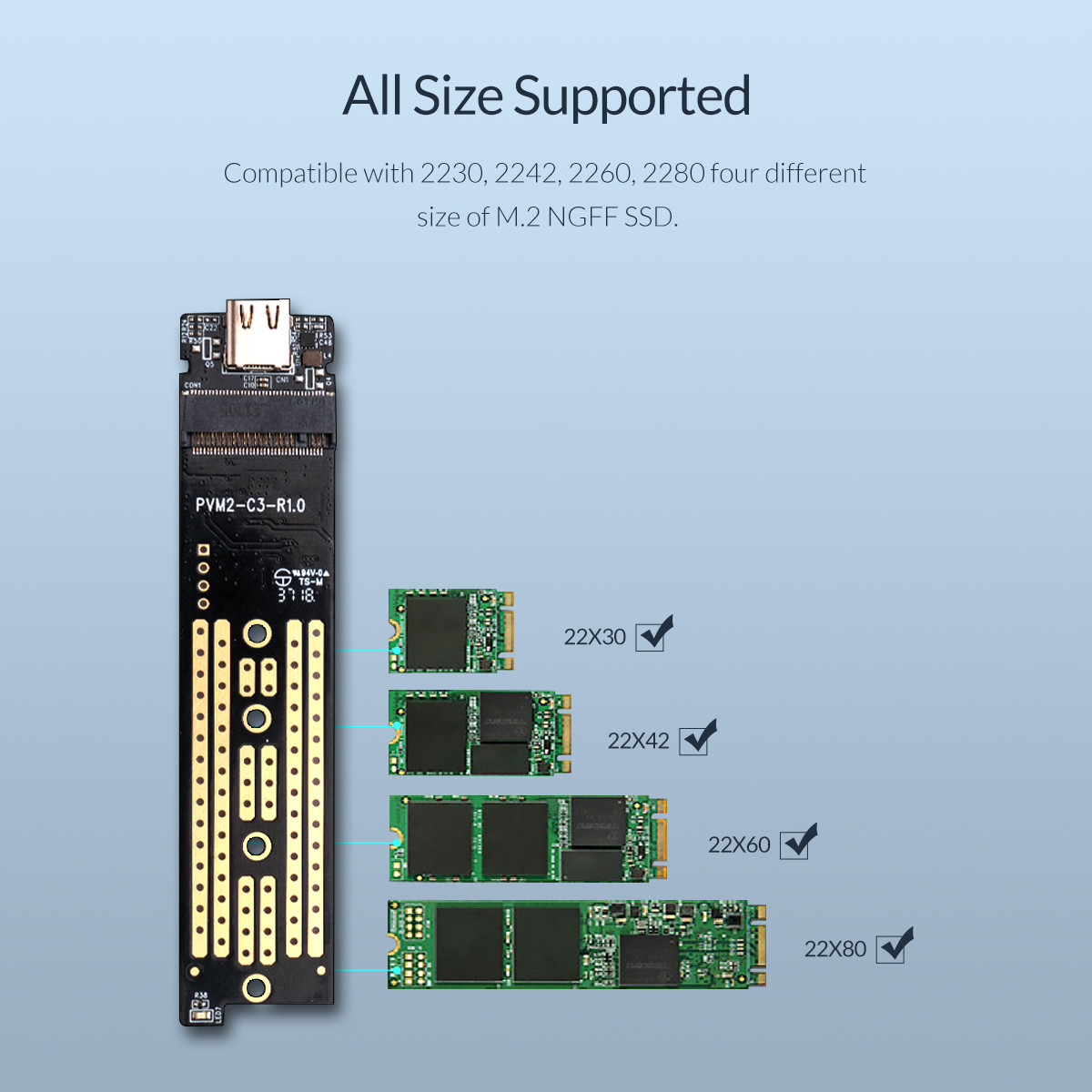 Hộp Ổ Cứng ORICO TCM2F-C3-BK M.2 SATA Type C Tốc Độ 5Gbps - Hàng Chính Hãng