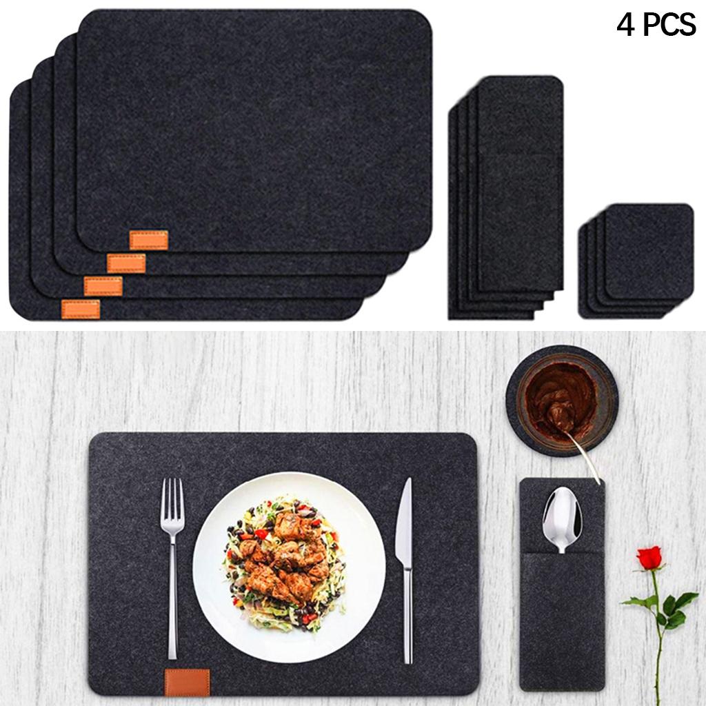 Set of 4 Felt Place Mats Coasters Dining Table Placemat Non-Slip Grey