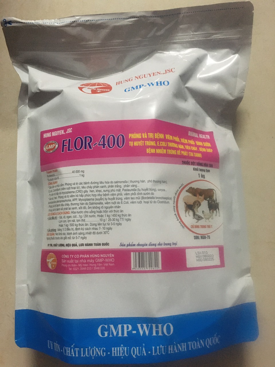 Flo 400/flo400/flo 4% (1kg-Hùng Nguyên) dùng cho chó, mèo, gia súc, gia cầm