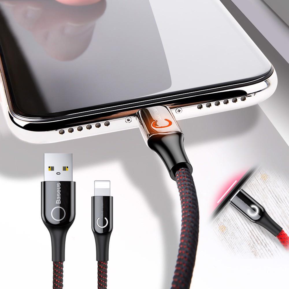 Cáp sạc Lightning tự ngắt cho iPhone 6/ 7/ 8/ iPhone X/ iPad (2.4A, Sạc nhanh, Sợi Carbon Siêu Bền) - Baseus C-Shaped  Light - Hàng Chính Hãng