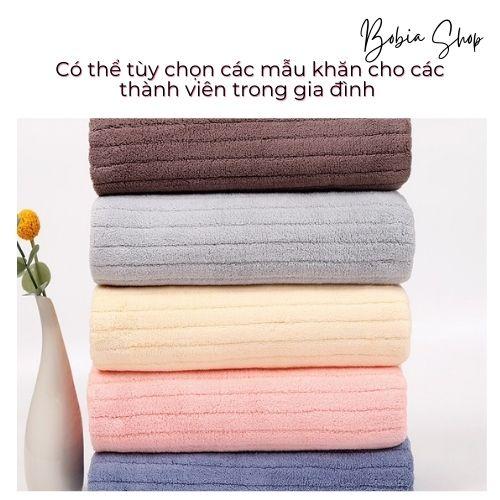 Khăn tắm lông cừu san hô vân kẻ sọc siêu dày, siêu mềm mịn cho da của gia đình 70x140cm