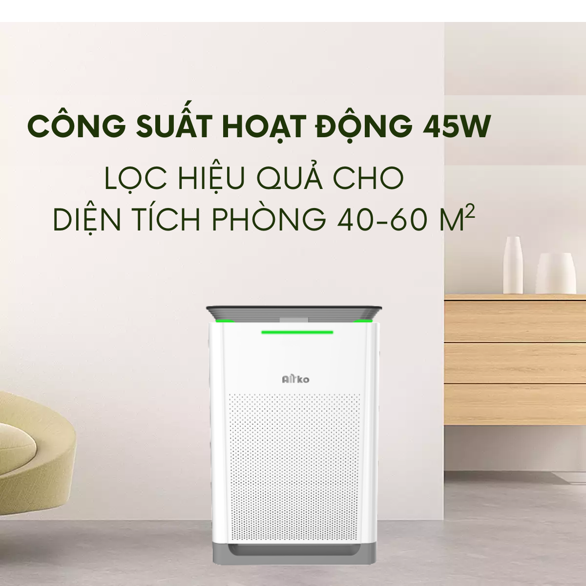 Máy lọc không khí và bù ẩm chính hãng Airko AK50M-R / Tính năng thông minh/ SP thiết yếu cho gia đình và Văn phòng
