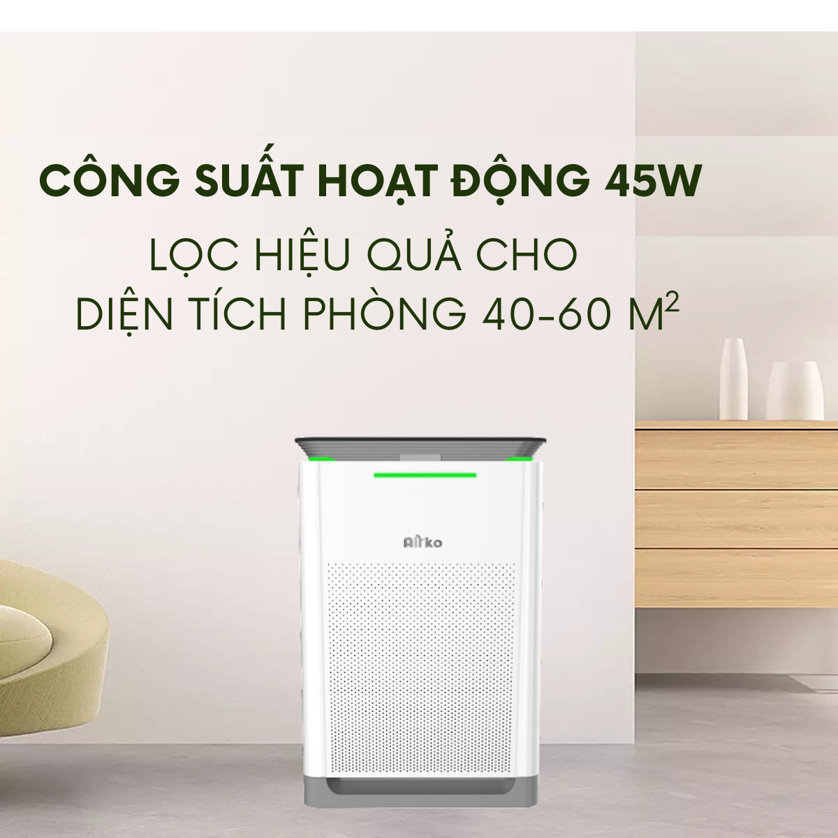 Máy lọc không khí và bù ẩm chính hãng Airko AK50M-R (60m2)/ Tính năng thông minh/ SP thiết yếu cho gia đình và Văn phòng