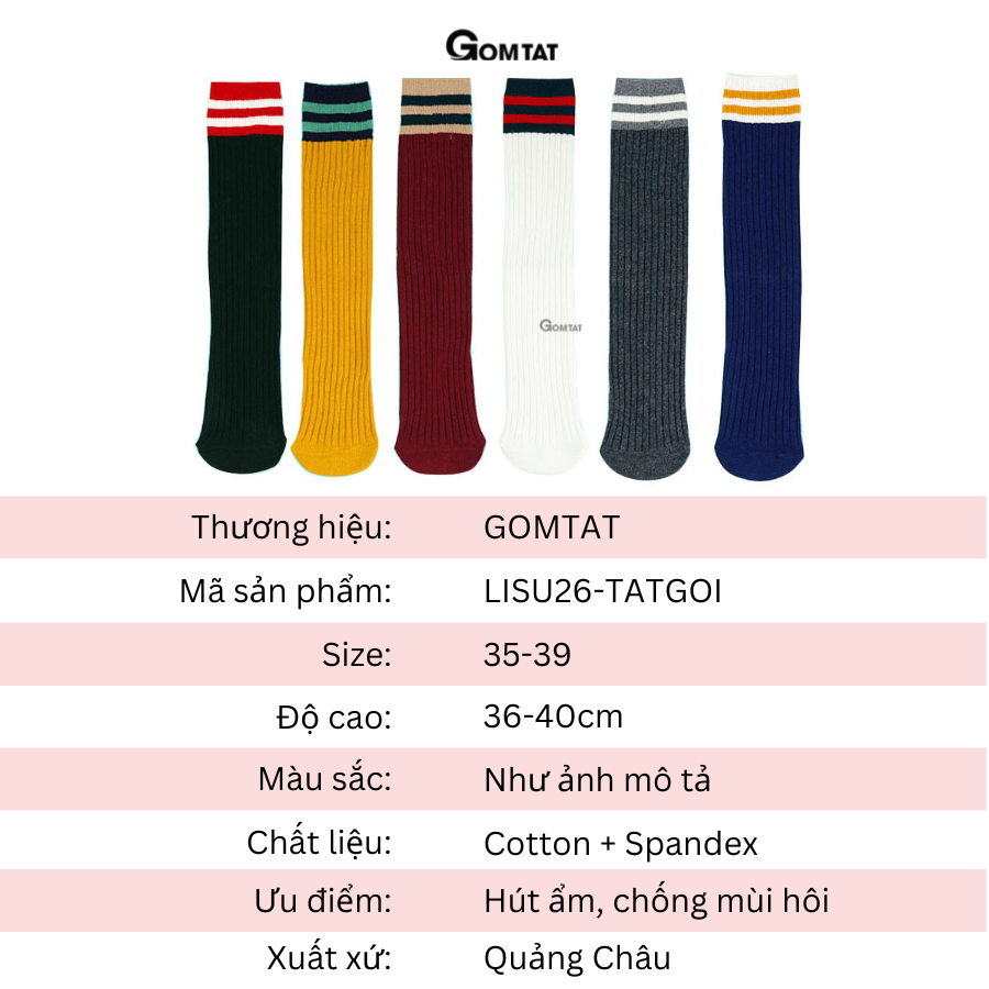 Tất vớ nữ cổ cao gần tới đầu gối GOMTAT mẫu cổ sọc, chất liệu cotton mềm mại êm chân, thoáng khí - LISU26-TATGOI