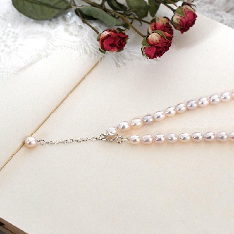 Vòng Cổ Hạt Gạo Màu Trắng 8 Ly Độ Sáng 4A, Dây Chuyền Ngọc Trai Nước Ngọt Tự Nhiên Sang Trọng - Ngọc Trai Trường Thịnh