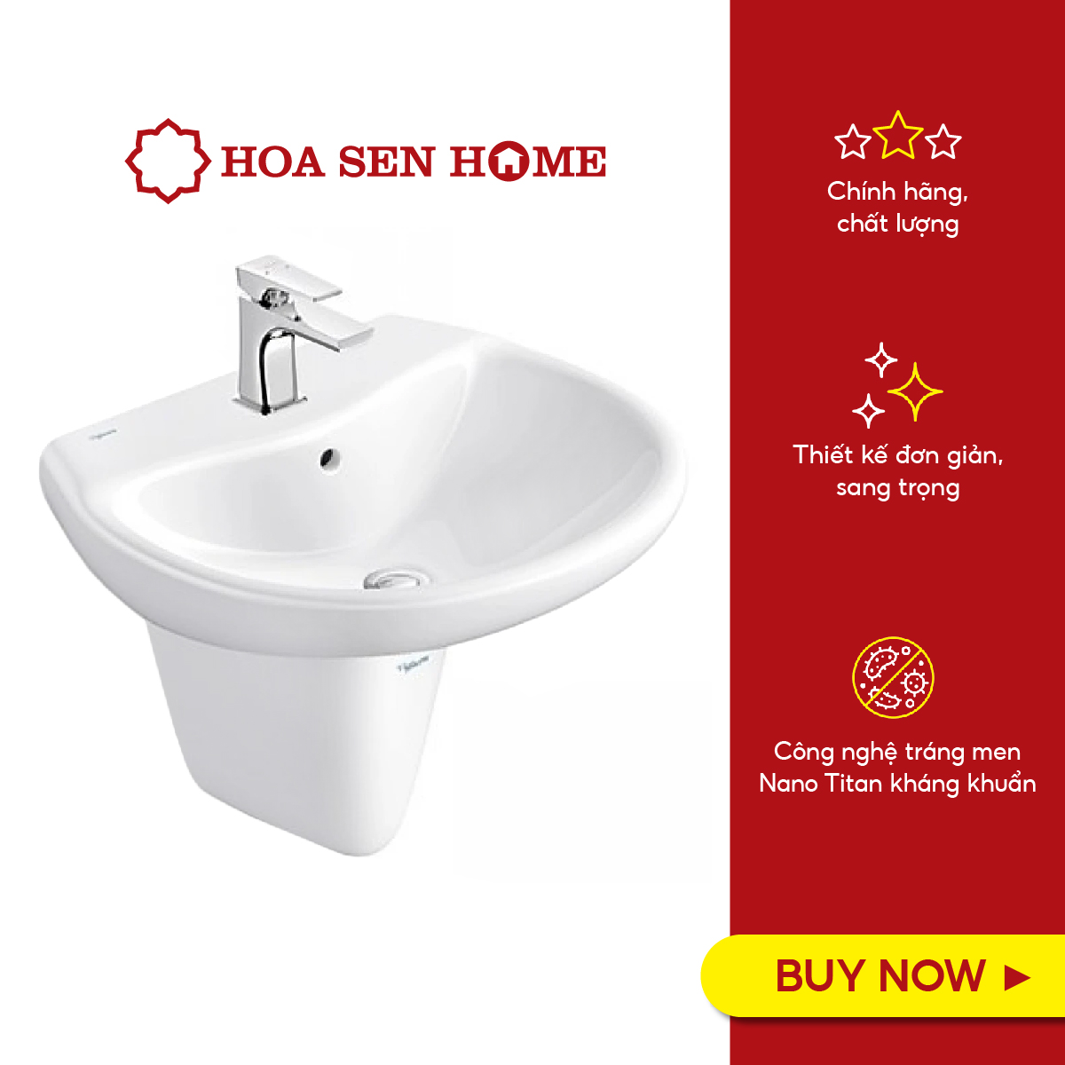 Bộ lavabo treo tường chân ngắn Viglacera VI5 gốm sứ ceramic, lòng chậu sâu, thiết kế sang trọng tiết kiệm không gian tối đa - Hoa Sen Home - Hàng chính hãng