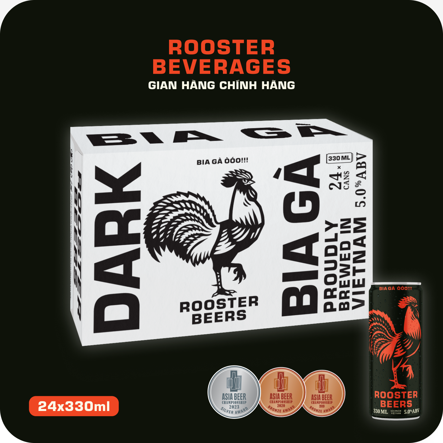 Thùng Rooster Beers Dark (Bia Gà) 24 Lon (330ml/Lon)