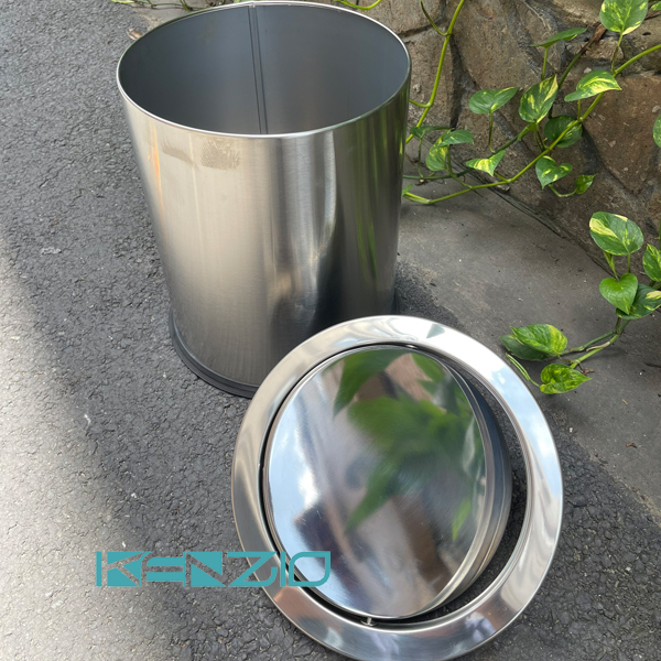 Thùng rác INOX nắp lật xoay KENZIO màu INOX K-A36-J