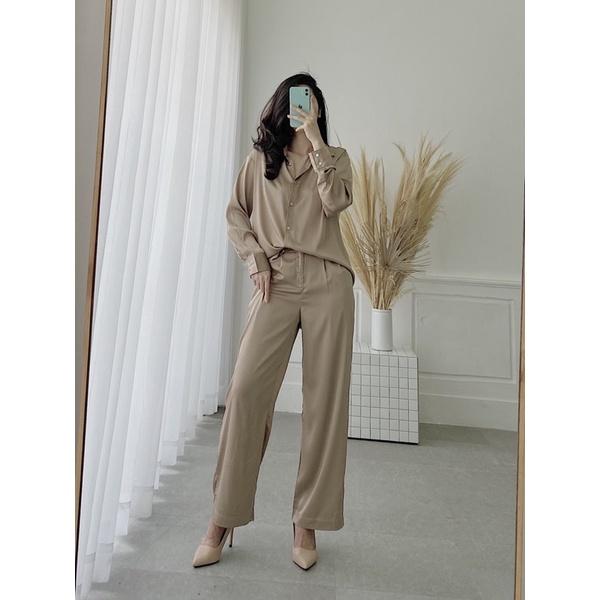 - áo sơ mi tay dài & quần dài ống suông rộng
