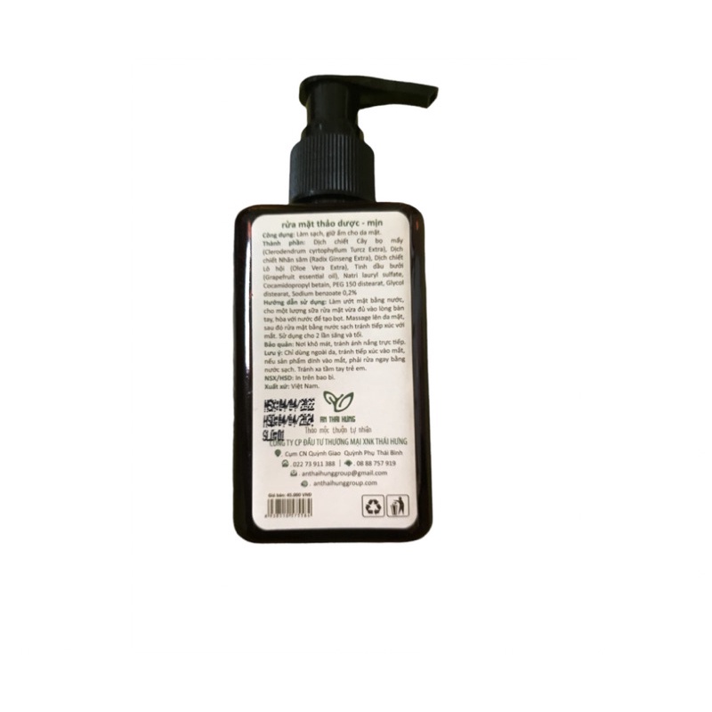 Sữa rửa mặt thảo dược An Thái Hưng 200ml - MỊN - Làm sáng mịn giữ ẩm cho da, ngăn ngừa mụn