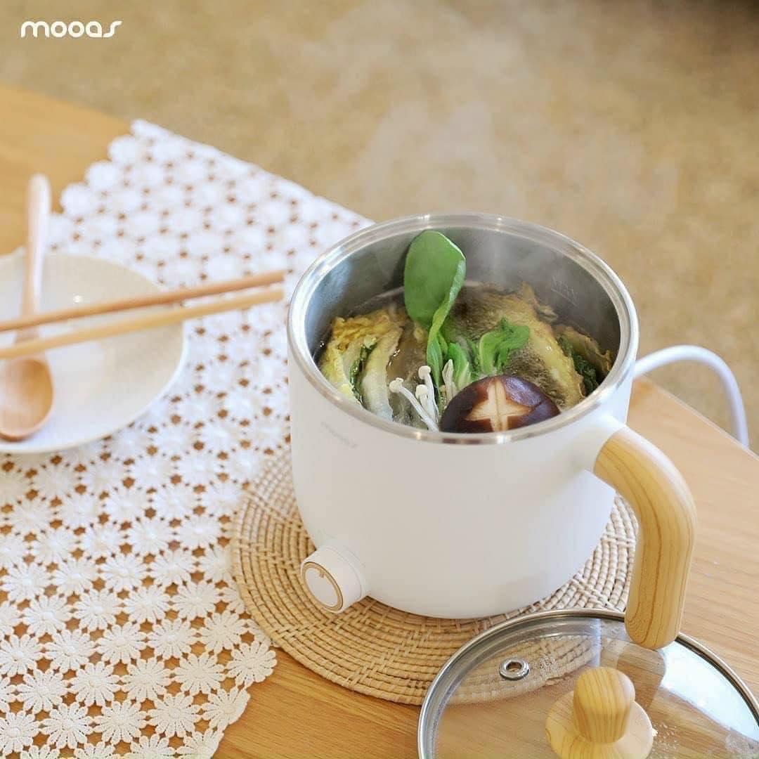 Nồi điện mini Mooas kèm giá hấp/luộc trứng siêu tiện lợi (nội địa Hàn) Hàng chính hãng