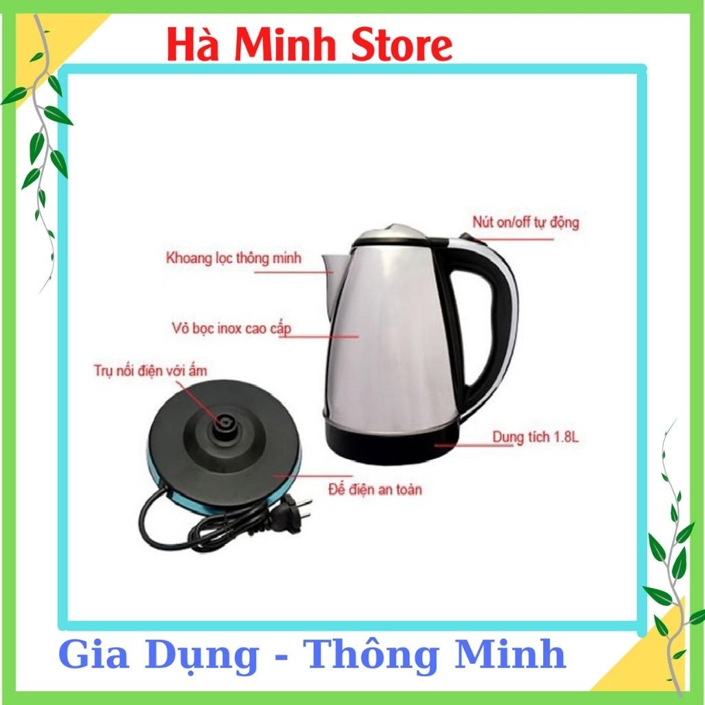 Ấm Đun Nước Siêu Tốc Tiện Dụng, Dung Tích 1,8L, Inox Chống Gỉ Sét - Ấm Tự Động Ngắt Khi Nước Sôi