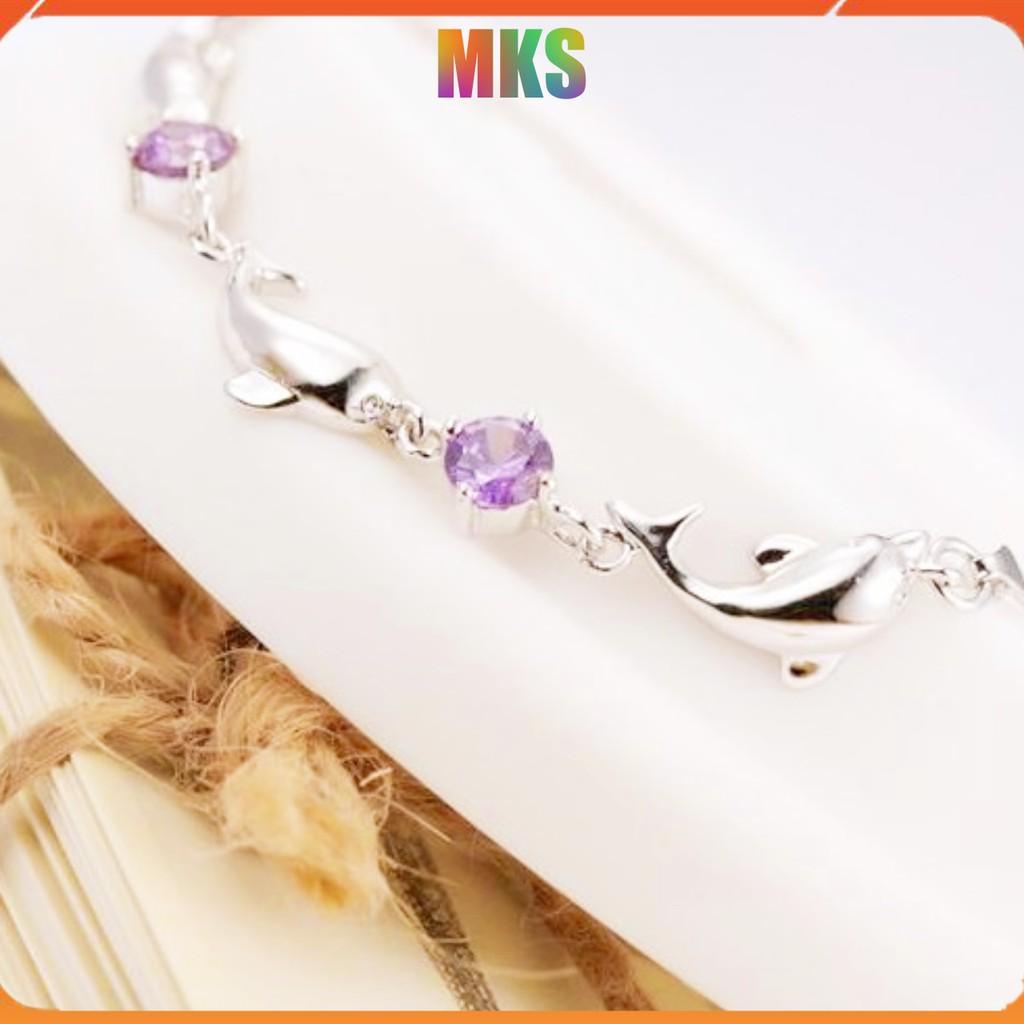 Lắc tay bạc nữ vòngtay nữ, trang sức nữ bạc ý S925 hoa tím xinh xắn phong cách Hàn Quốc