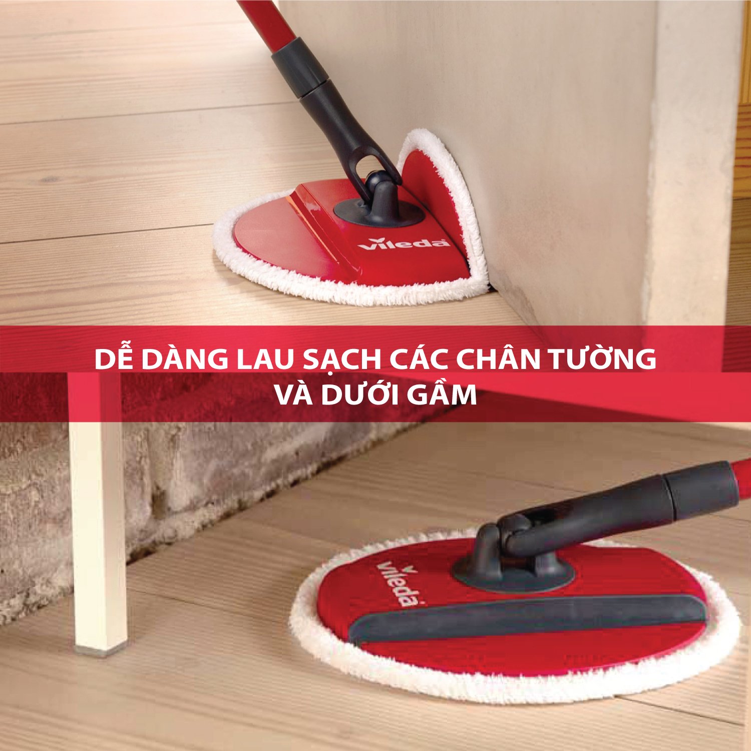 Cây lau nhà Vileda dạng đĩa tròn, công nghệ sợi microfiber sạch sâu, kèm xô giặt xoay 360 độ, model Spin&Clean