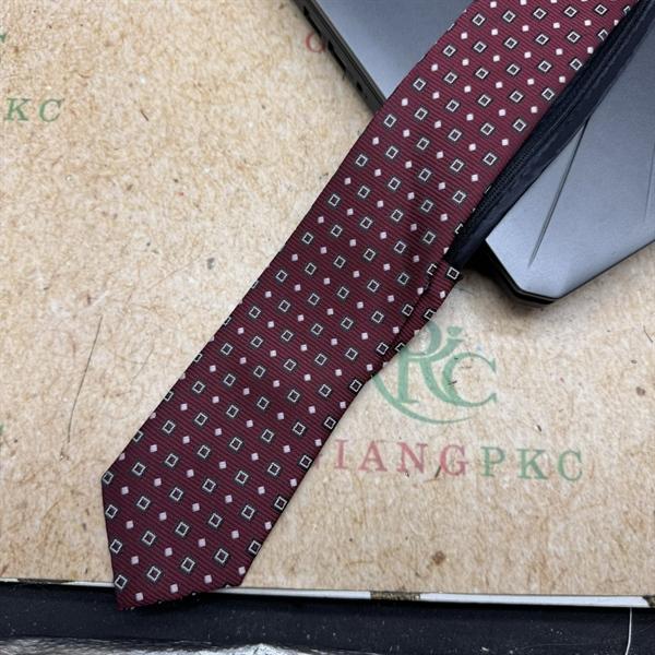 Cà vạt nam mẫu thắt sẵn dây kéo bản nhỏ 6cm màu đỏ đô chấm họa tiết