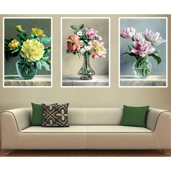 Tranh đá sec bộ hoa 3 tấm LV295 - kích thước: 148 * 70cm.