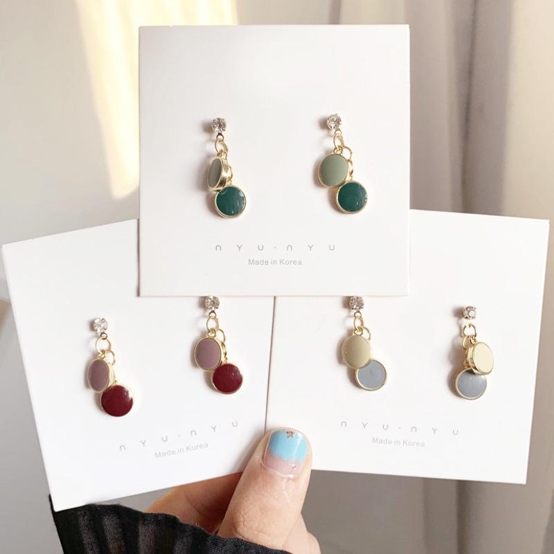 Khuyên tai nữ phong cách Hàn Quốc đính hạt các màu cao cấp Reina