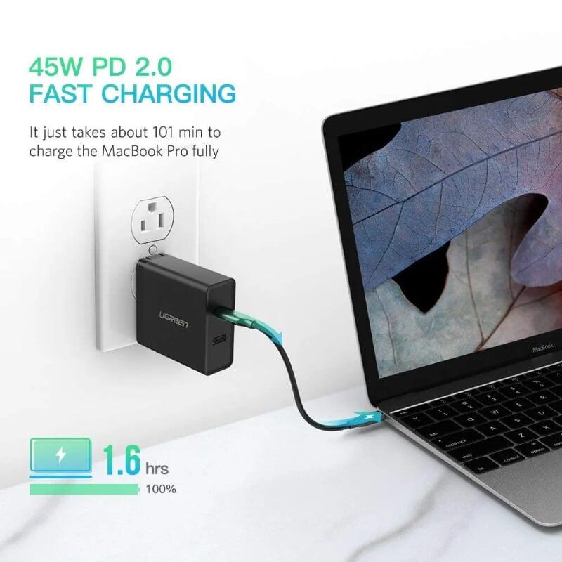 Hình ảnh Ugreen UG50457CD172TK 45W PD củ sạc nhanh usb type C và usb type A màu đen - HÀNG CHÍNH HÃNG