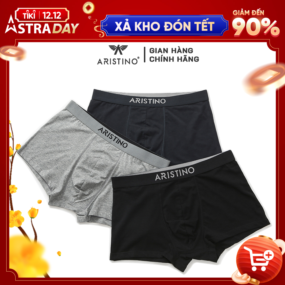 Combo 3 quân sịp đùi nam, set 3 quần lót boxer nam Aristino chất liệu cotton kháng khuẩn, khử mùi, co giãn 4 chiều thấm hút mồ hôi cực tốt ABX03707