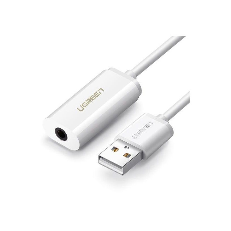 USB 2.0 ra 3.5mm Aux bộ chuyển âm thanh không có micro màu trắng Ugreen 40520 US206 Hàng chính hãng