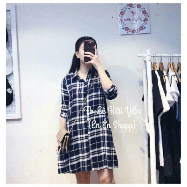 Váy sơ mi kẻ. Phom rộng