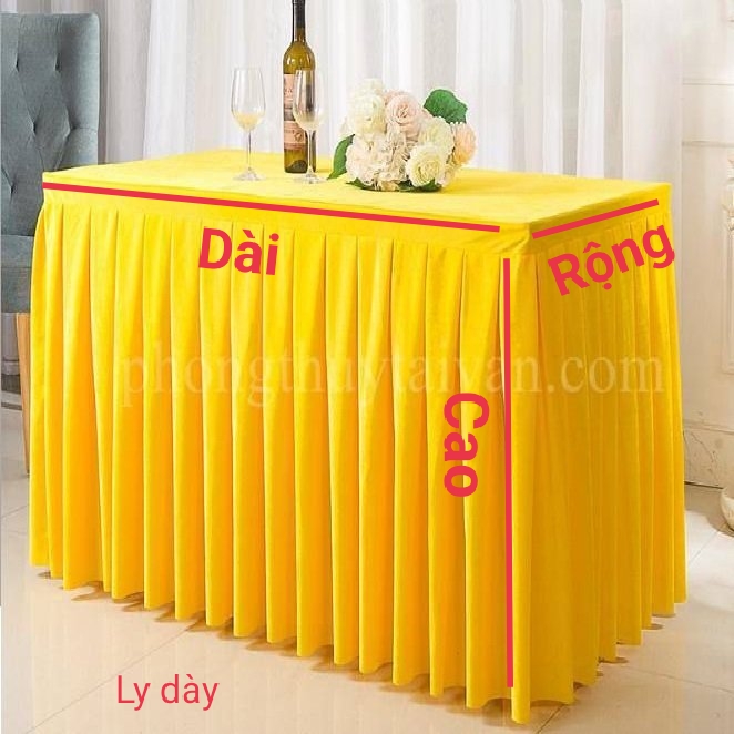 Thảm/Khăn trãi bàn xếp ly màu vàng vải Polyester (1m2, 1m6, 1m8) - thờ cúng