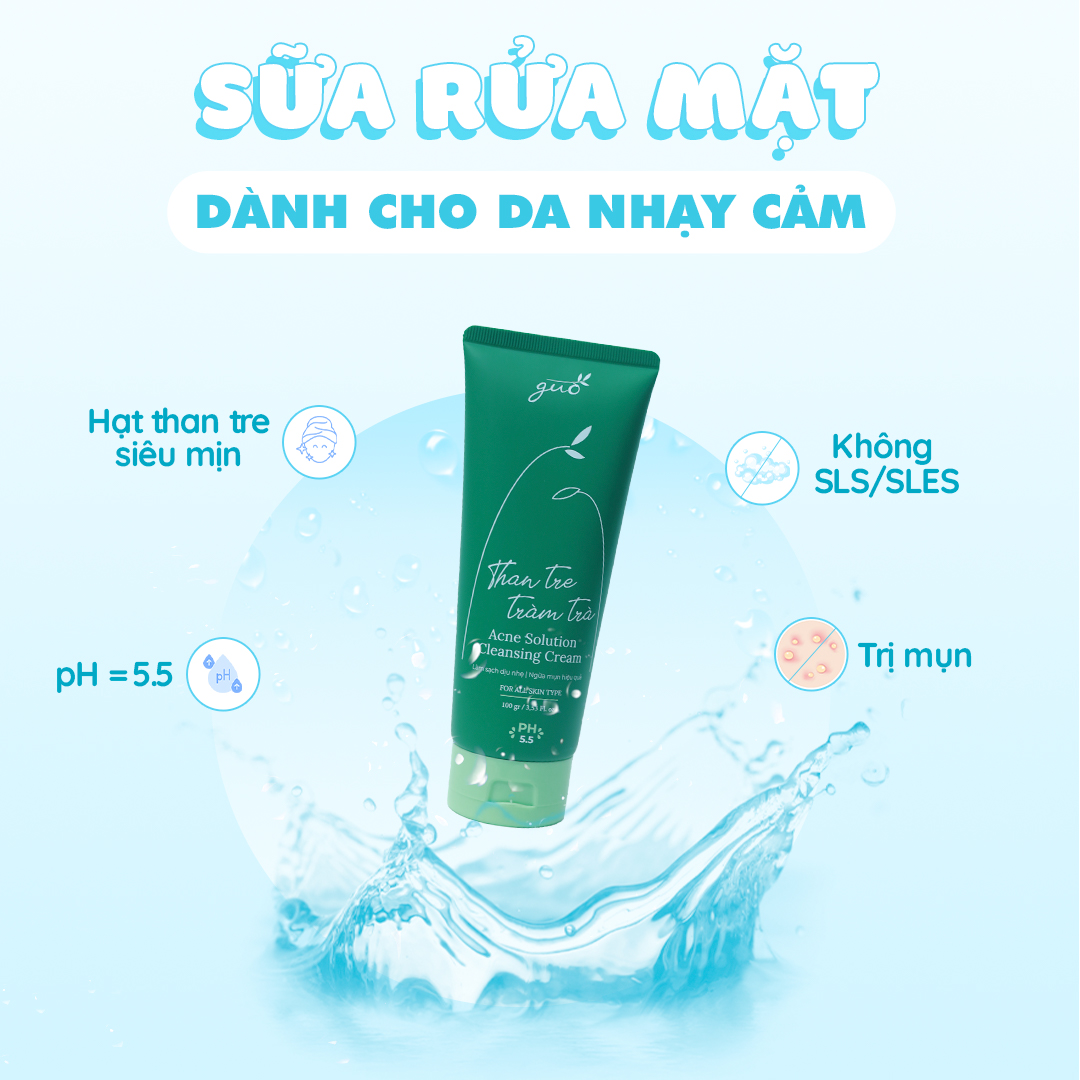 Sữa Rửa Mặt Than Tre An Toàn Cho Bà Bầu GUO - Không Sulfate Kiềm Dầu 8 Tiếng, Ngăn Ngừa Mụn Hiệu Quả 100g