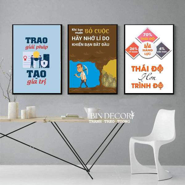 (HCM Tranh tráng gương đông lực trang trí decor phòng làm việc, công ty kèm đinh chuyên dụng dễ treo