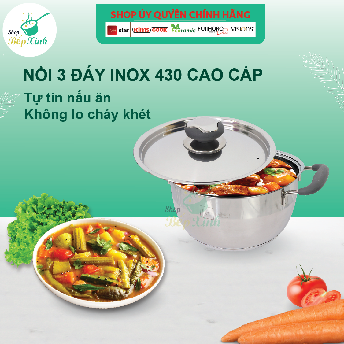 Nồi 3 đáy inox 430 Thân Cool Fivestar Standard quai silicon chống nóng