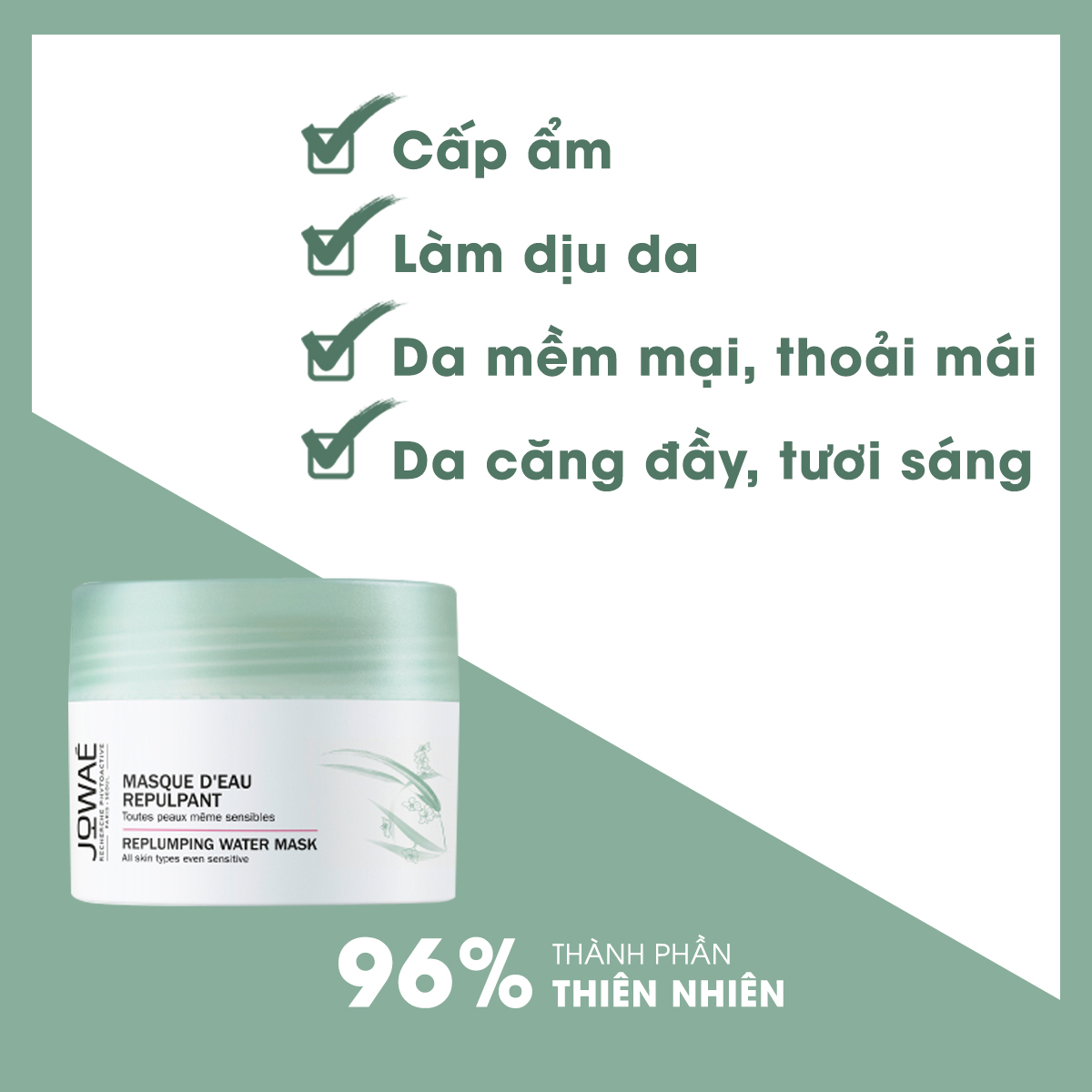 Mặt nạ nước JOWAE chiết xuất hoa anh đào cấp ẩm làm dịu da cho da mềm và căng đầy sức sống Mỹ phẩm thiên nhiên nhập khẩu chính hãng từ Pháp 50ml - REPLUMPING WATER MASK