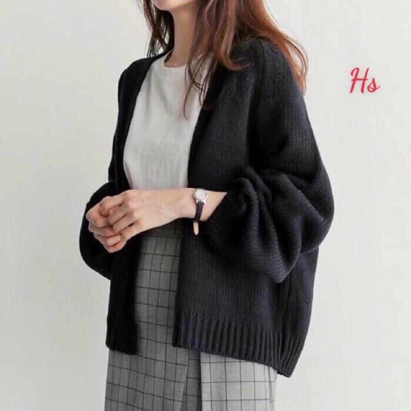 ÁO KHOÁC CARDIGAN TRƠN NỈ PHA LEN NÂU CHOCO XÁM - ÁO CADIGAN XÁM CÚC CÀI BASIC ULLZANG - ÁO CARDIGAN CỔ TIM HÀNG CÚC GIỮ