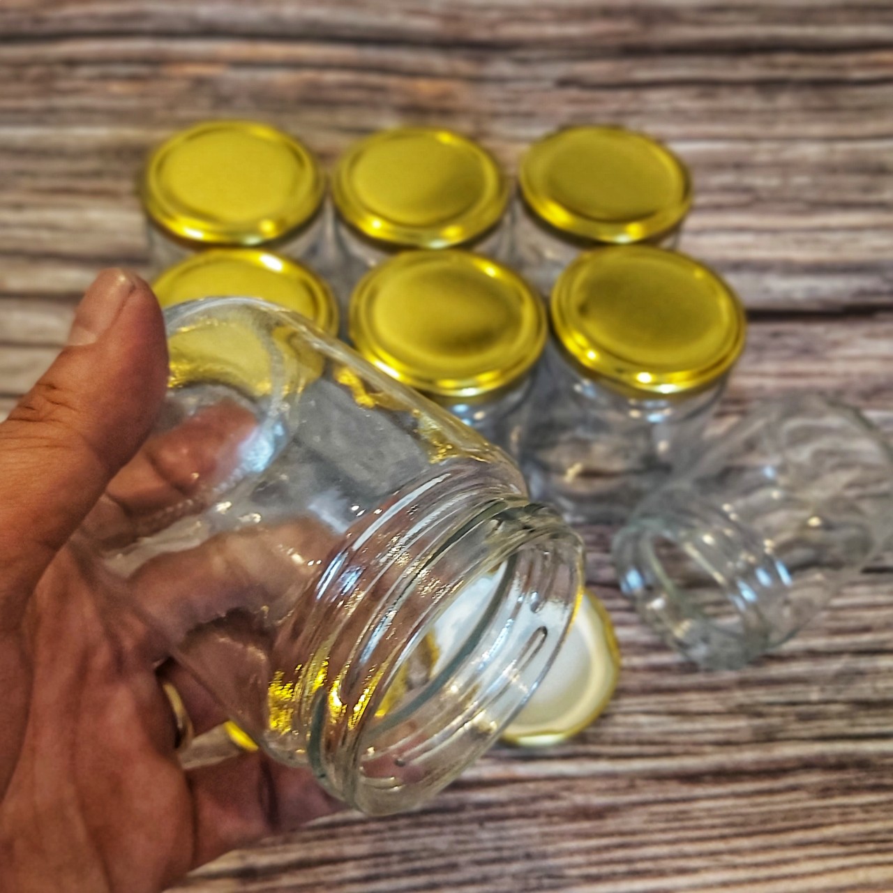 Hũ Thủy Tinh Nắp Thiếc Vàng vặn 200ML – Hũ - Lọ thủy tinh 200ML đựng Yến chưng, dầu dừa, hũ gia vị, thực phẩm