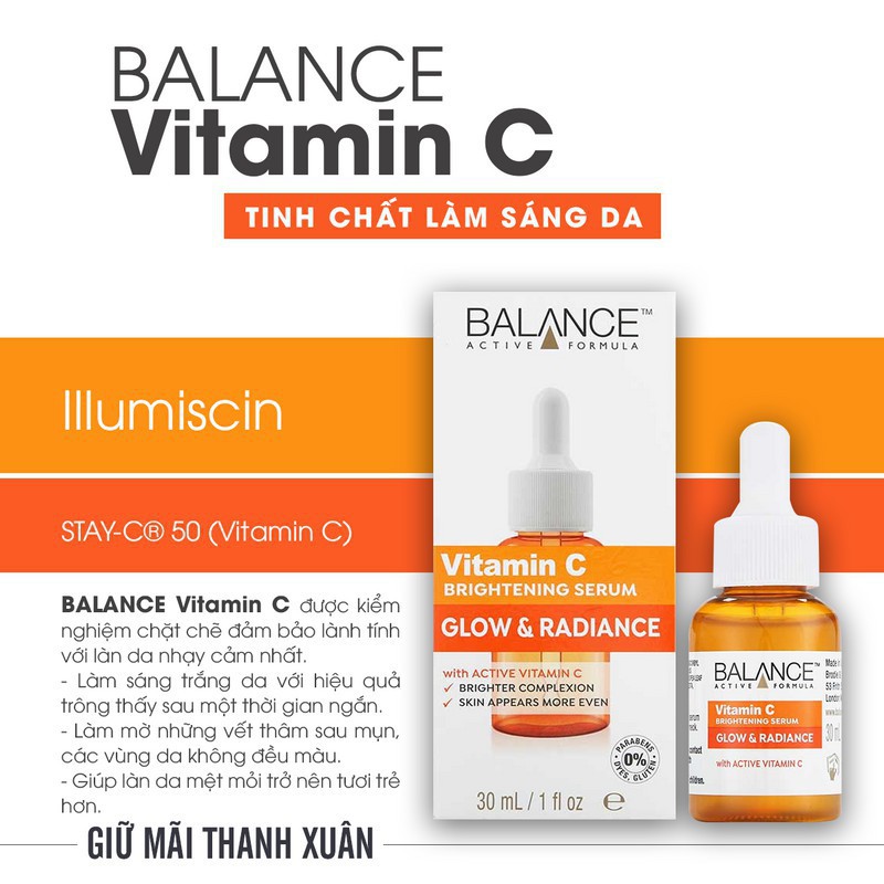 Serum Balance Vitamin C Giúp Trắng Da, Mờ Thâm Active Formula Brightening 30ml - Tặng Kèm Cột Tóc Nơ BERAV Handmade Annie Ribbon Giao Màu Ngẫu Nhiên