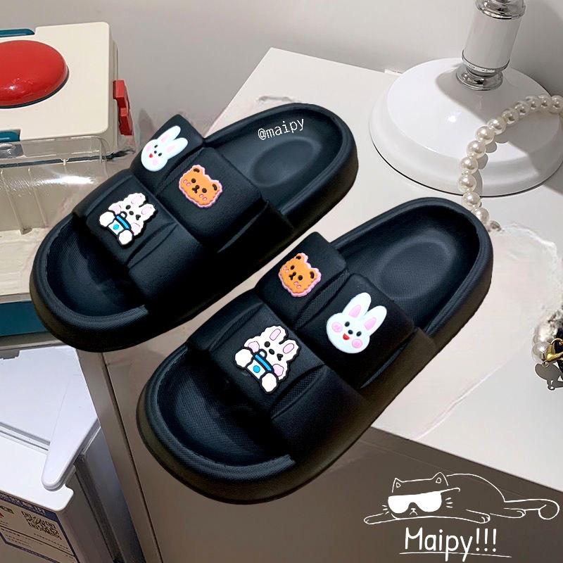 Dép Bánh mì Hình vuông gắn 6 sticker Thỏ cao 4cm nữ quai ngang chất EVA siêu nhẹ iDÉP DL243