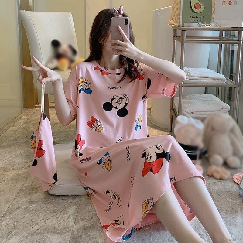 Đầm Ngủ Ngắn Tay In Họa Tiết Hoạt Hình Xinh Xắn Dành Cho Nữ