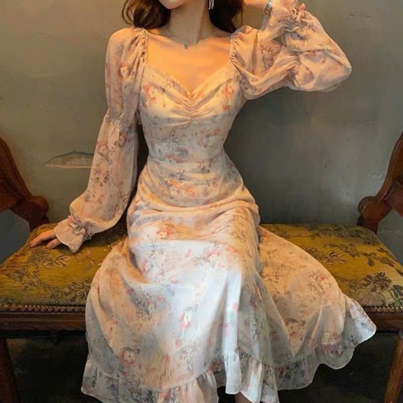 Đầm Maxi Hoa Nữ Đi Biển Thiết Kế Hàn Quốc Mới Tôn Dáng Tay Dài Ring House