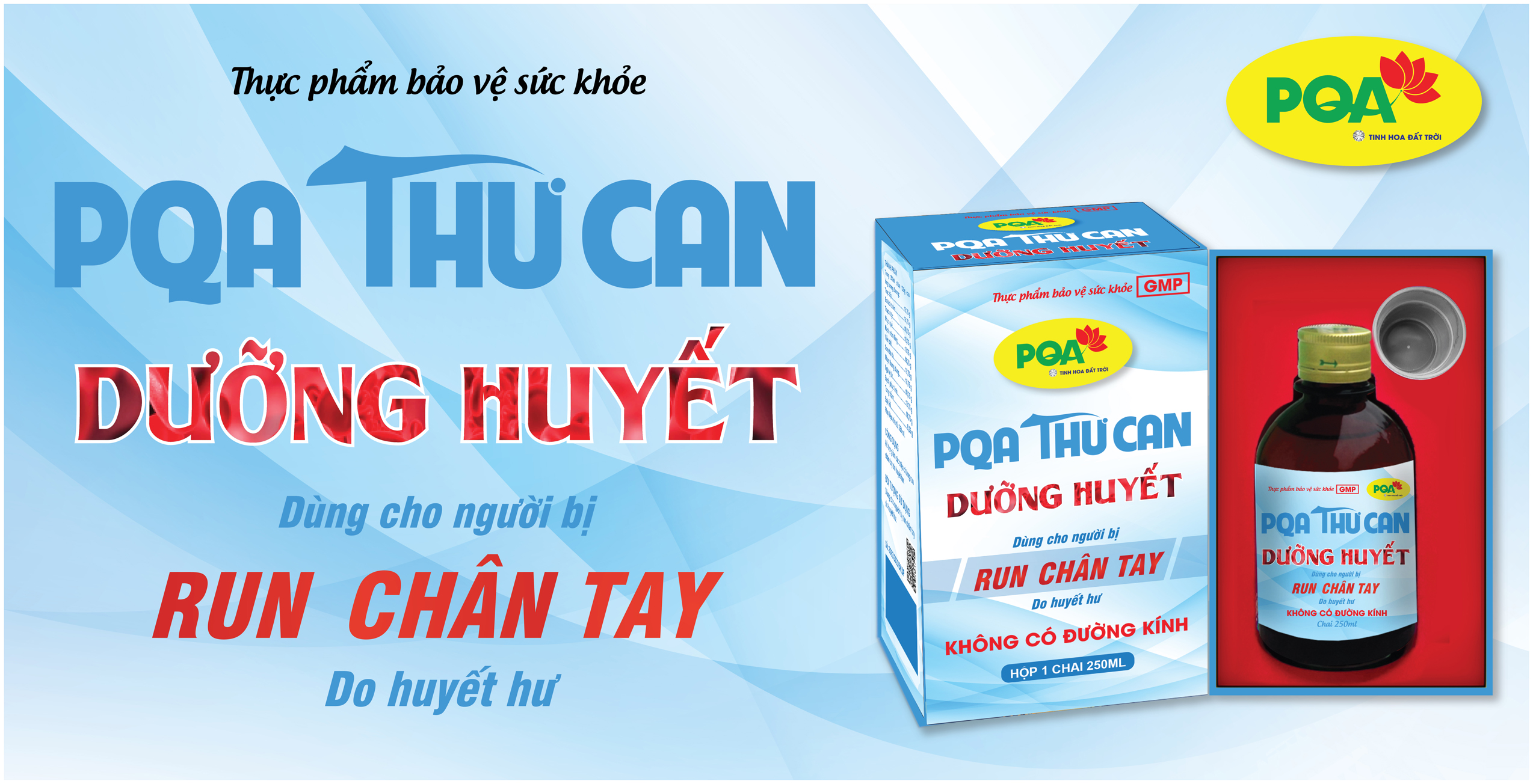 PQA Thư Can Dưỡng Huyết không đường kính 250ml là dược phẩm thảo dược cho người bị run chân tay do huyết hư, thiếu máu, sản phẩm không có đường kính dành cho người bị tiểu đường sử dụng.