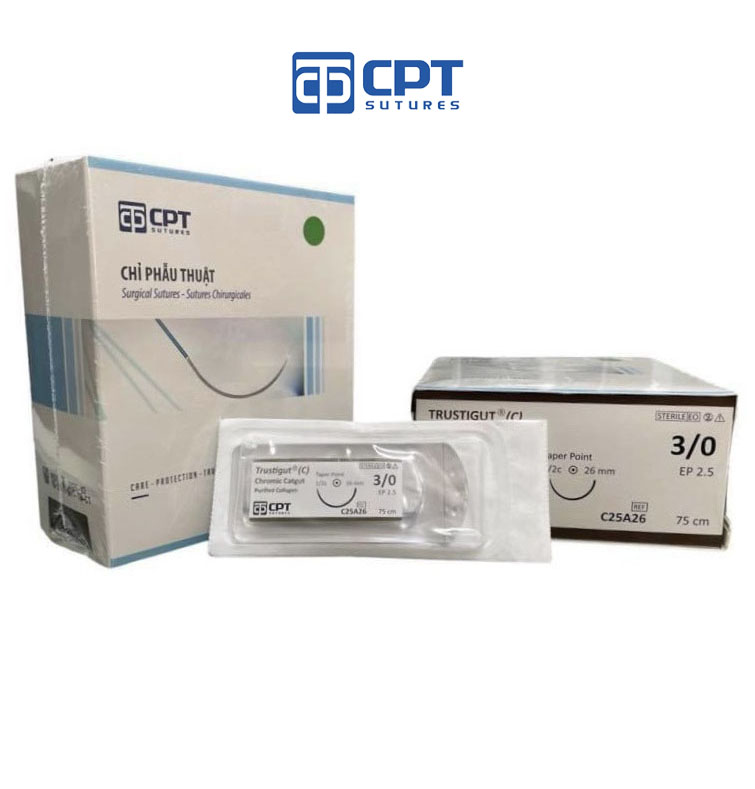 Chỉ phẫu thuật tự tiêu tan chậm CPT Trustigut (C) Chromic Catgut số 3/0 - C25A26