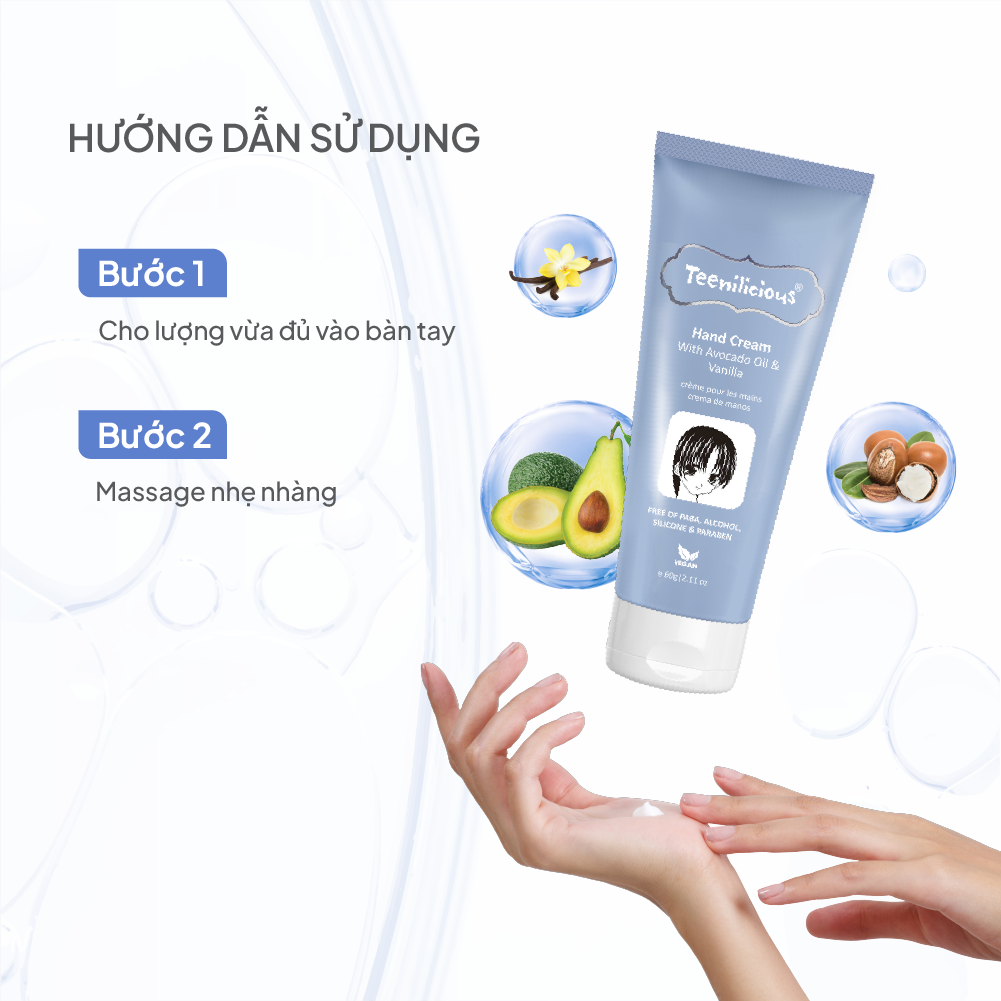 [Mini] Kem Dưỡng Da Tay Teenilicious Hand Cream With Avocado Oil &amp; Vanilla Giúp Dưỡng Ẩm Mềm Da 15g