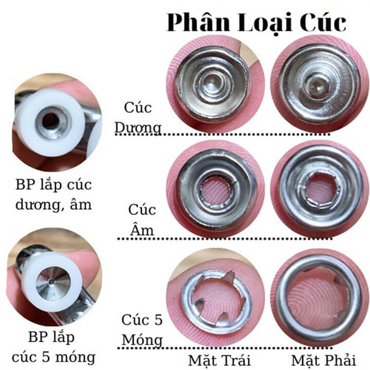 Kìm Bấm Cúc Vành Áo Kim Loại Đa Năng Bộ Kìm Bấm Khuy Kèm Cúc Bấm 9.5mm Thép Không Gỉ, Khoen Ore Quần Áo Tiện Lợi