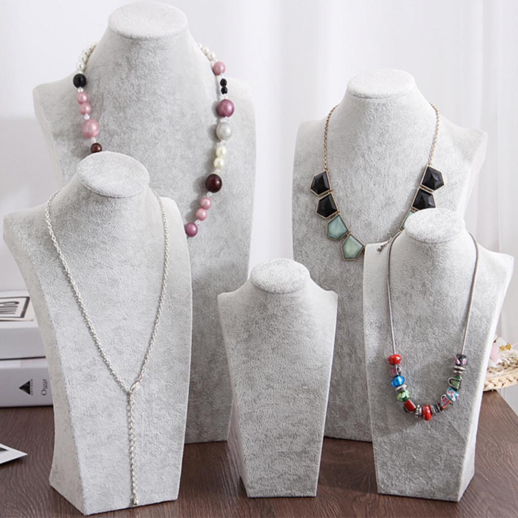 Set of 2 Velvet 3-Dimensional Necklace Jewelry Display Bust Stand Pendant Holder
