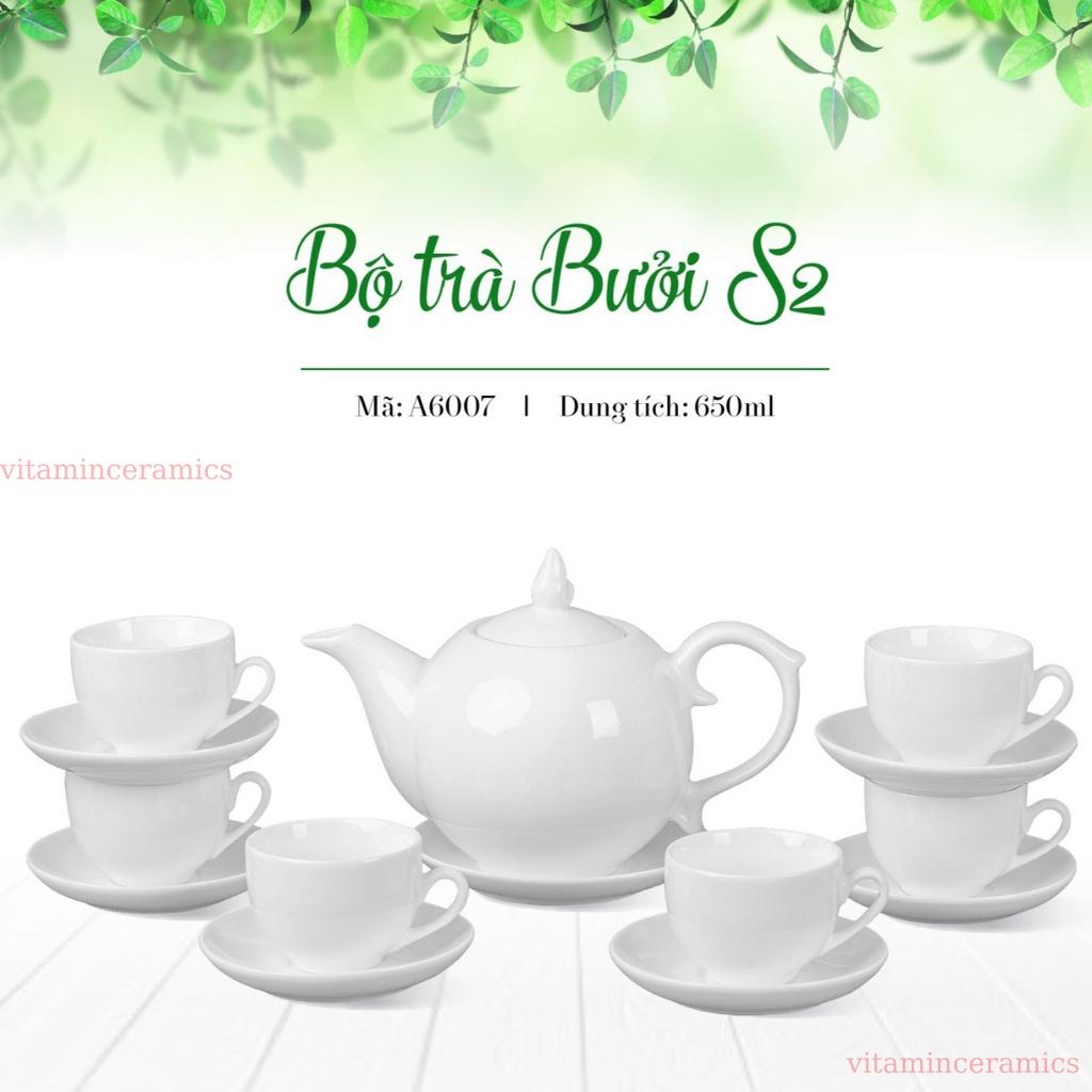 Bộ ấm chén Bưởi - Ấm Chén Bát Tràng Cao Cấp - Ấm Trà Trắng Tinh Khôi - Ấm Trà sứ Thấu Quang - Vitaminceramics