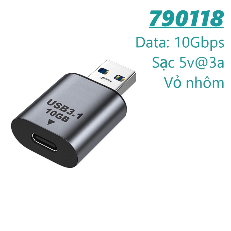 Đầu chuyển usb 3.1 ra usb type-c, và ngược lại type-c ra usb 3.1 hỗ trợ sạc 5v3a và dữ liệu 10Gbps