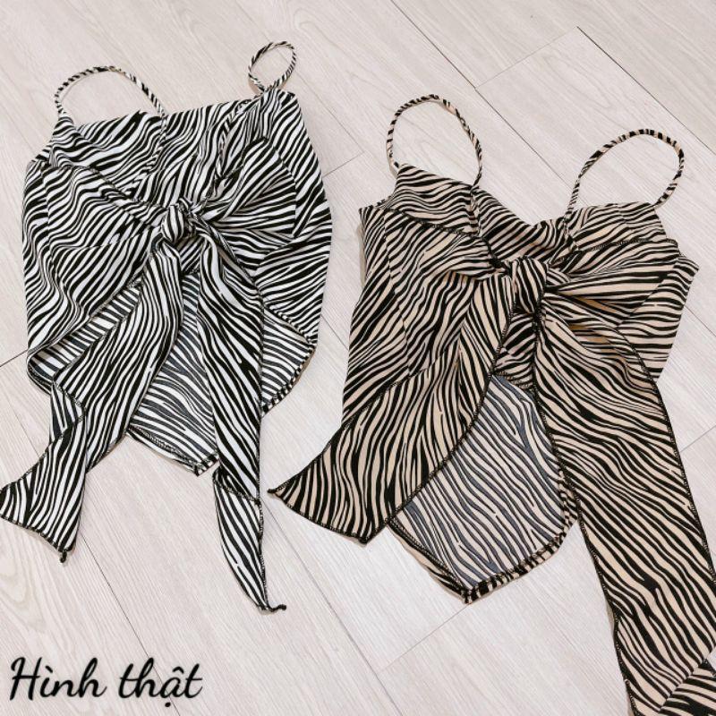 Áo hai dây- áo yếm lụa cột nơ hoạ tiết sọc hót trend