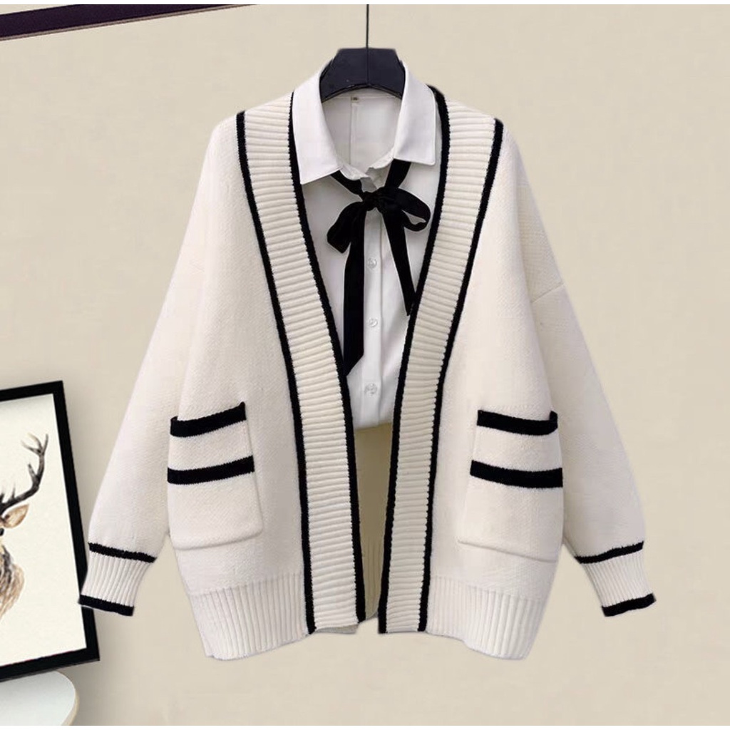 Áo khoác len cardigan nữ dáng dài chạy viền AL070