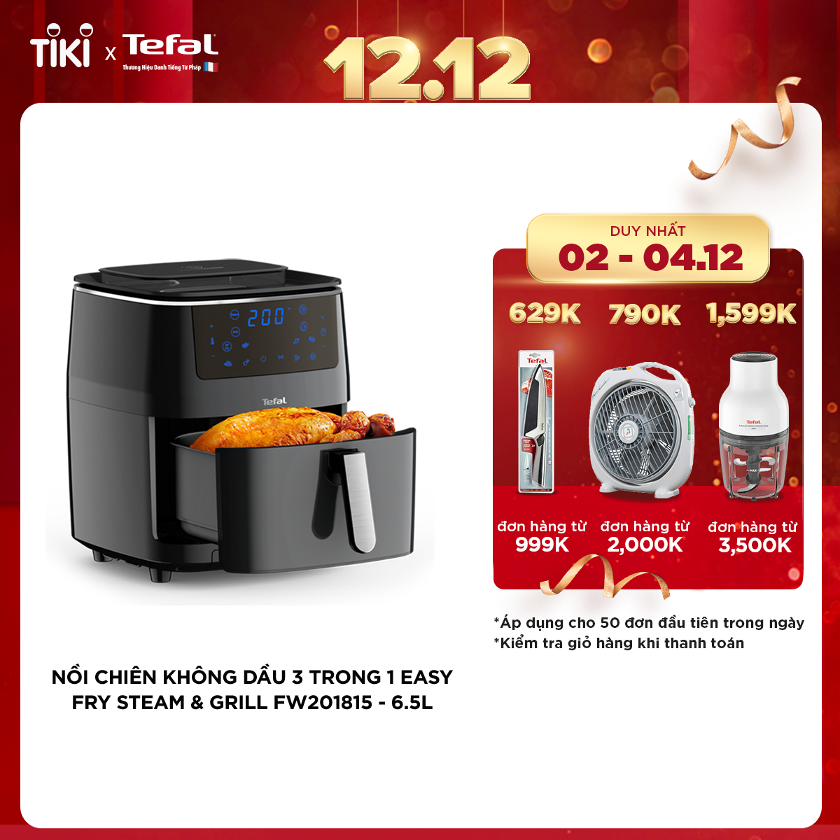 Nồi chiên không dầu kết hợp hấp và nướng điện tử Tefal FW201815- giỏ chiên 6.5L/1.6kg - Hàng chính hãng