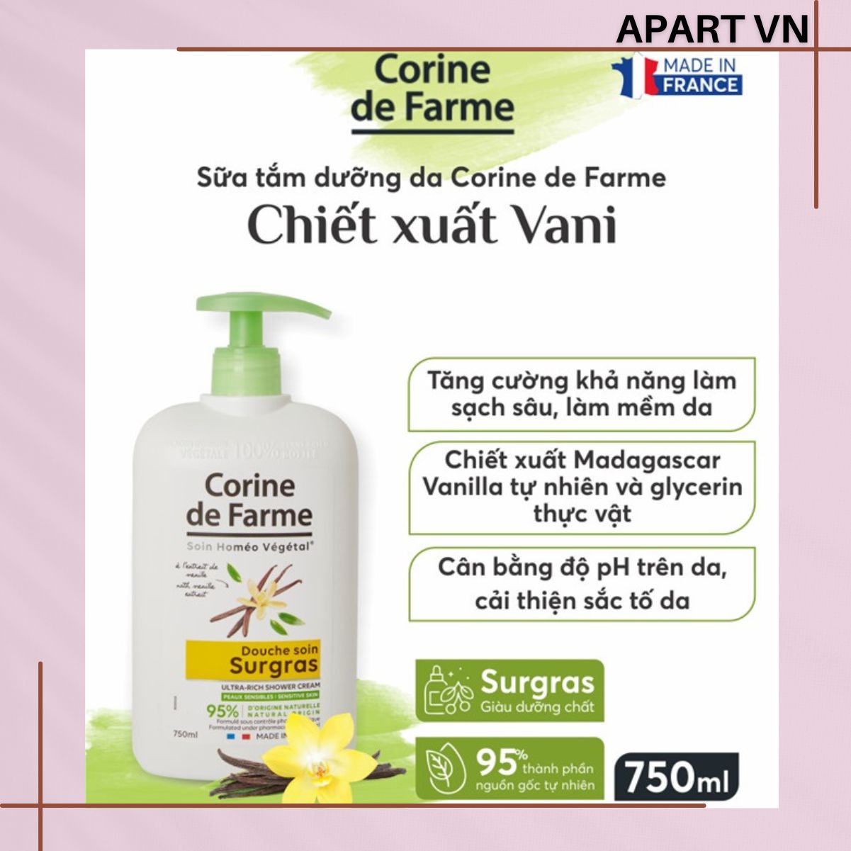 Sữa tắm dưỡng da Corine de Farme hương vani 750ML