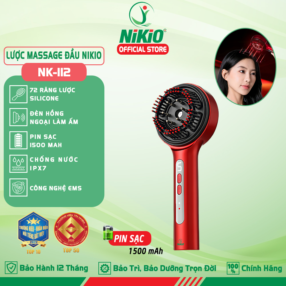 Lược massage đầu thư giãn Nikio NK-112 Pro - Công nghệ EMS kết hợp hồng ngoại, chống nước