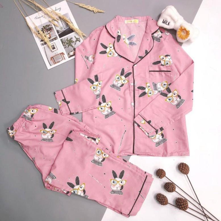 Bộ ngủ pijama lụa kate thái áo dài quần dài bộ mặc nhà mềm mại dễ thương H 1